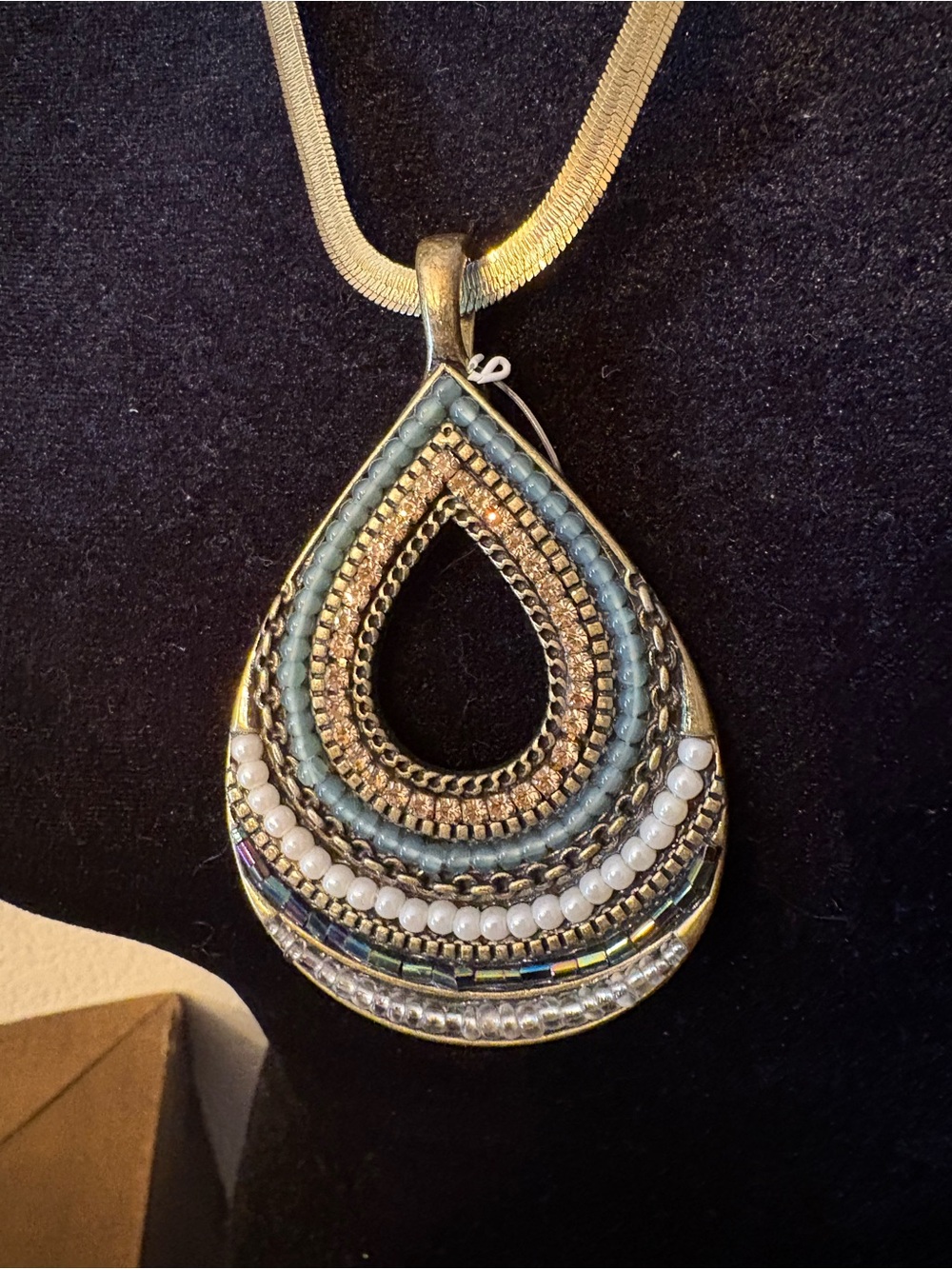BOHO Gold and Teal Teardrop Pendant Necklace - Women Jewelry - Picture 2 of 6